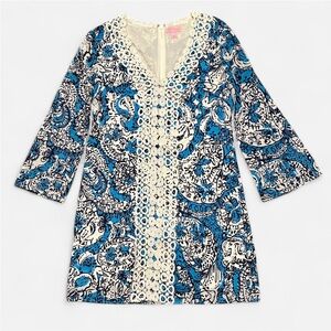 LILLY PULITZER Brooke V-Neck Ariel Blue Hippy Shake Lace Tunic Dress